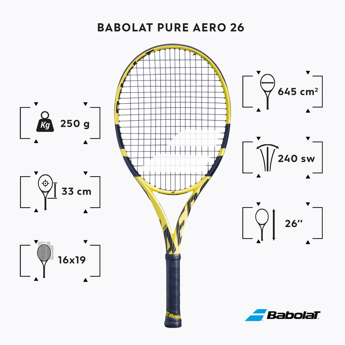 Pure Aero 26 Kids' Tennis Racket - Black/Yellow 2019