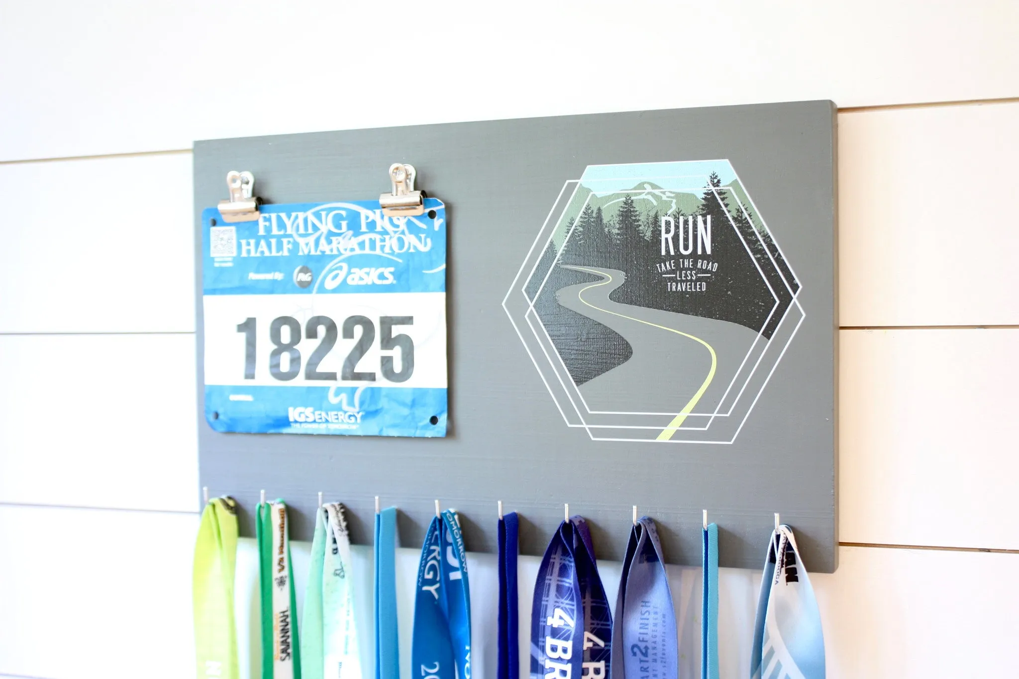 Race Bib & Medal Holder - Run Take the road less traveled