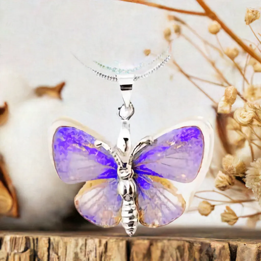 Real Butterfly Necklace with Eastern Tailed-Blue Butterfly Real Nature Gift