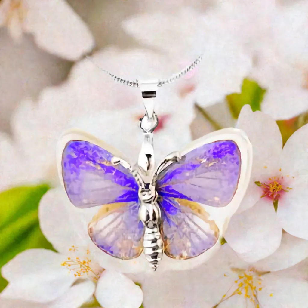 Real Butterfly Necklace with Eastern Tailed-Blue Butterfly Real Nature Gift