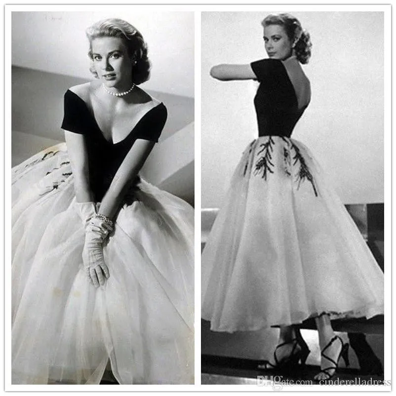 Rear Window Grace Kelly Dress Ball Gown Short Sleeve Prom Dress