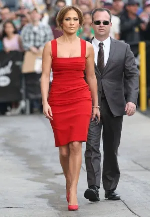 Red Jennifer Lopez (J.Lo) Short Party Dress Knee Length Prom Celebrity Dress 'Jimmy Kimmel' Live