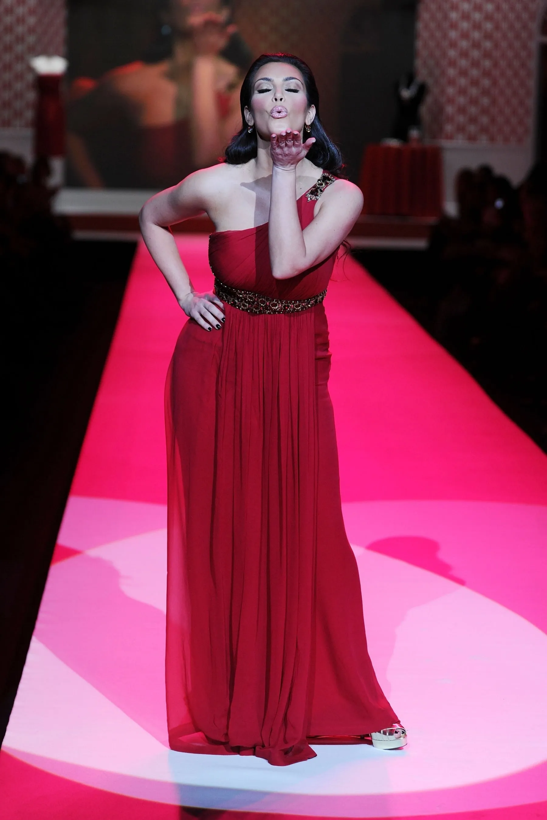 Red Kim Kardashian Leopard Print Belt Dress One Shoulder Prom The Heart Truth's Dress Collection Celebrity Outfit