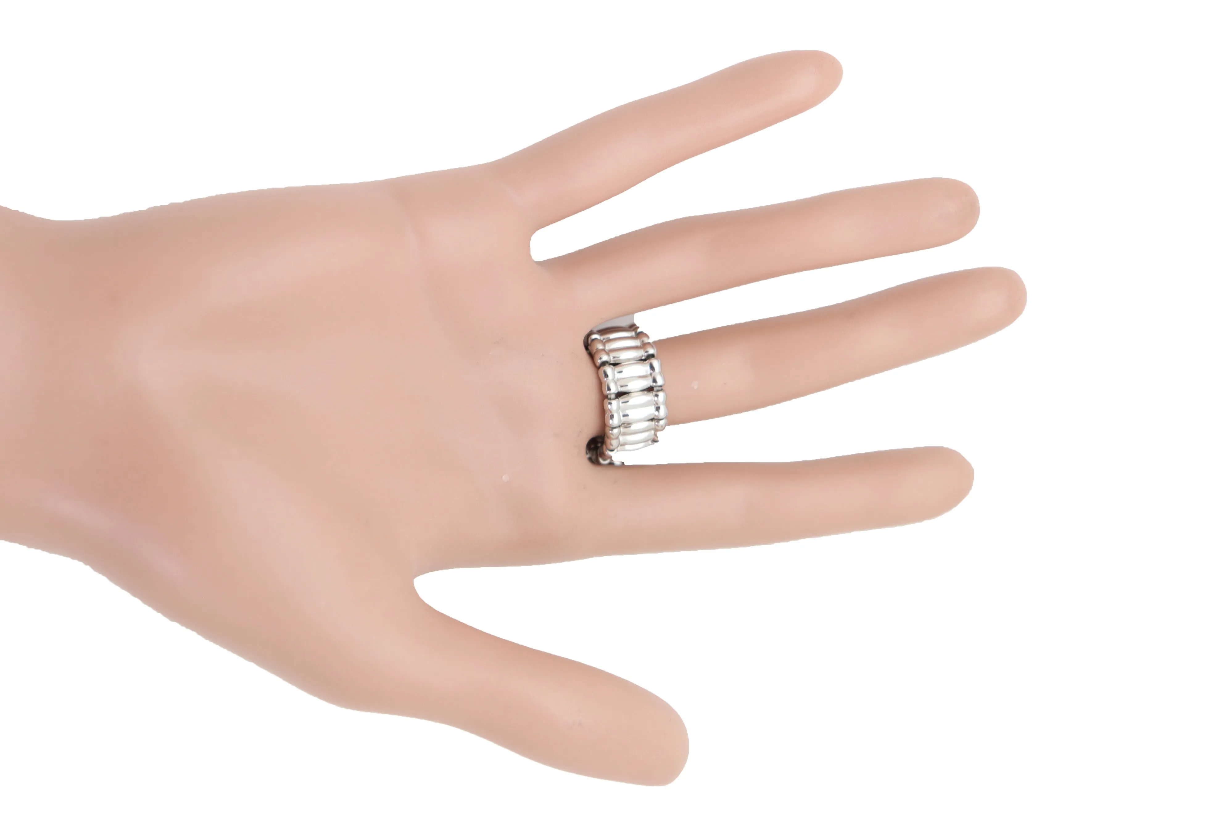 Rhinestone Fleur De Lis Lily Flower Elastic Band Ring