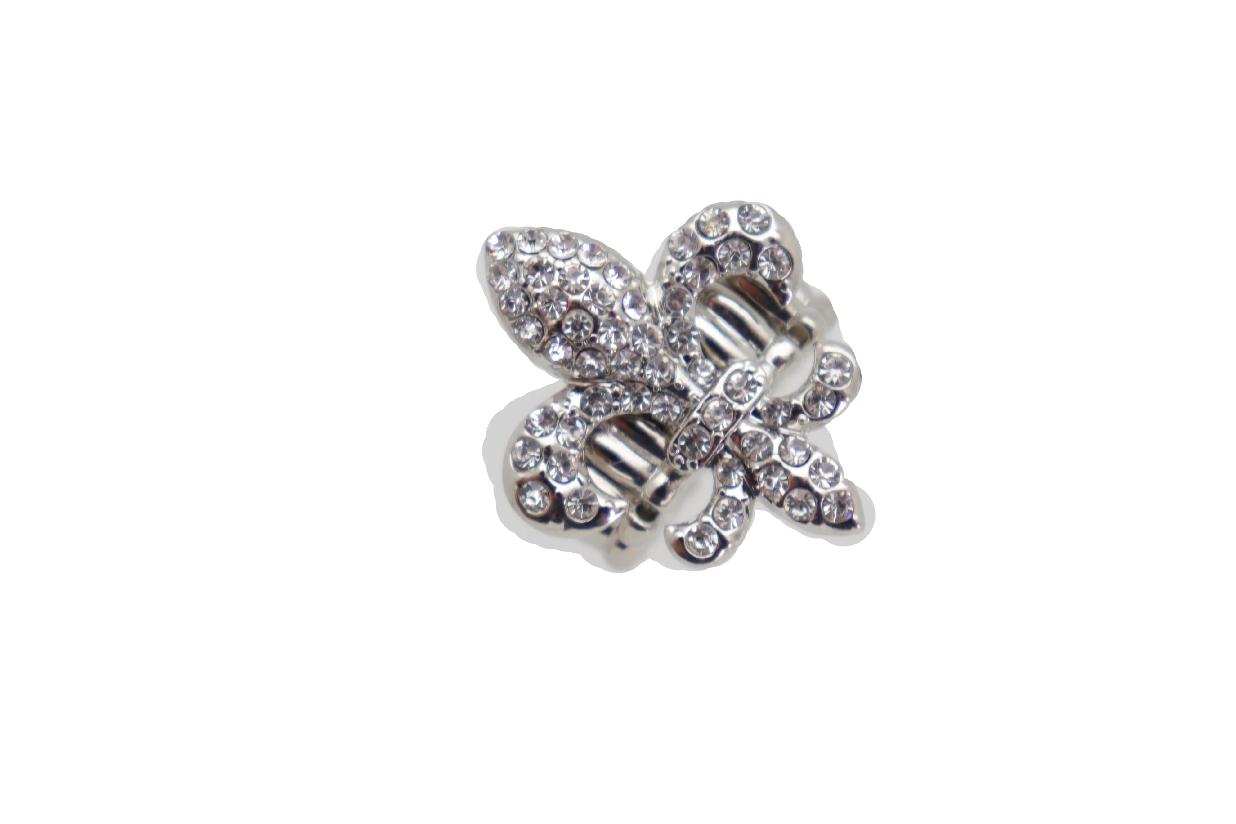 Rhinestone Fleur De Lis Lily Flower Elastic Band Ring
