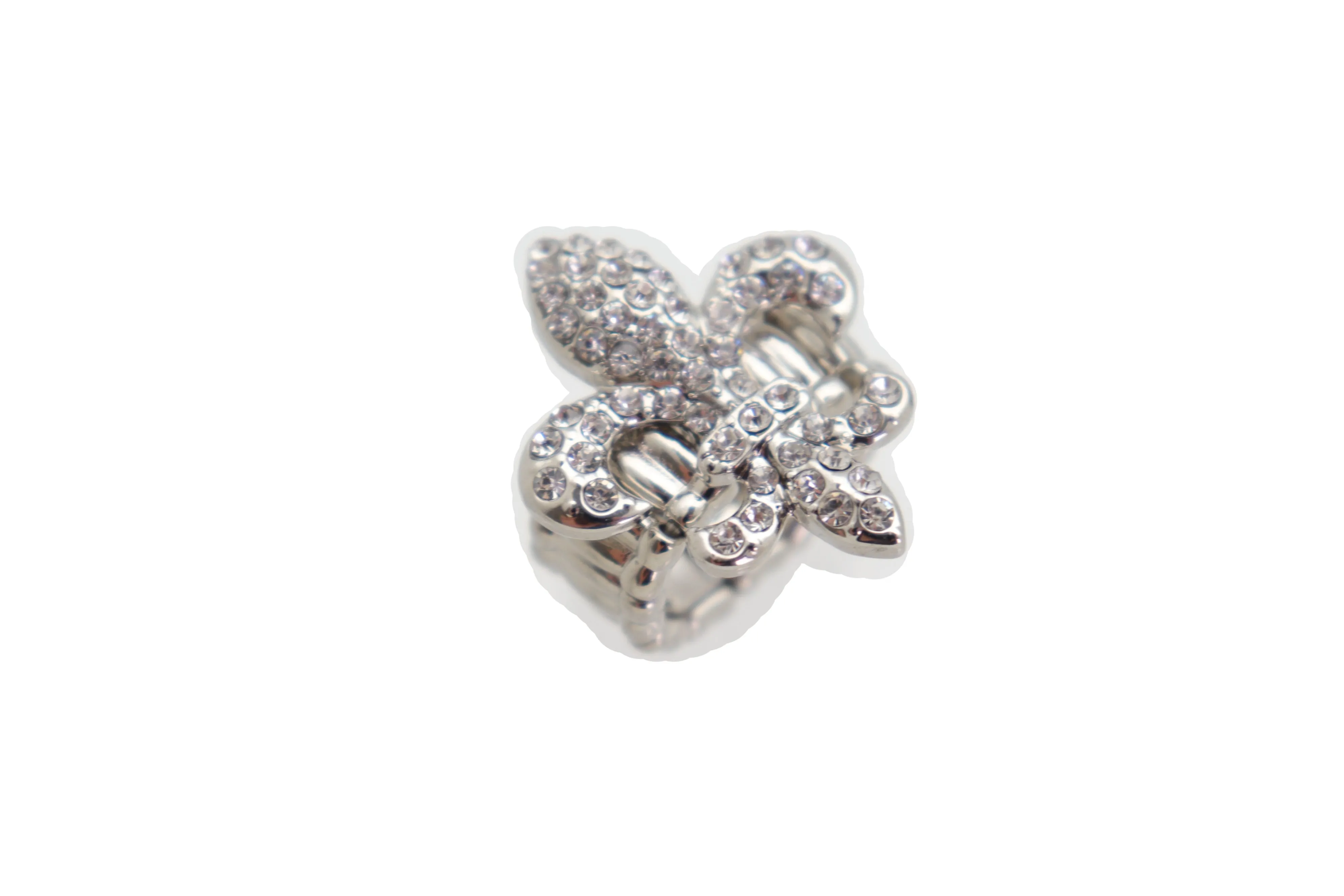 Rhinestone Fleur De Lis Lily Flower Elastic Band Ring