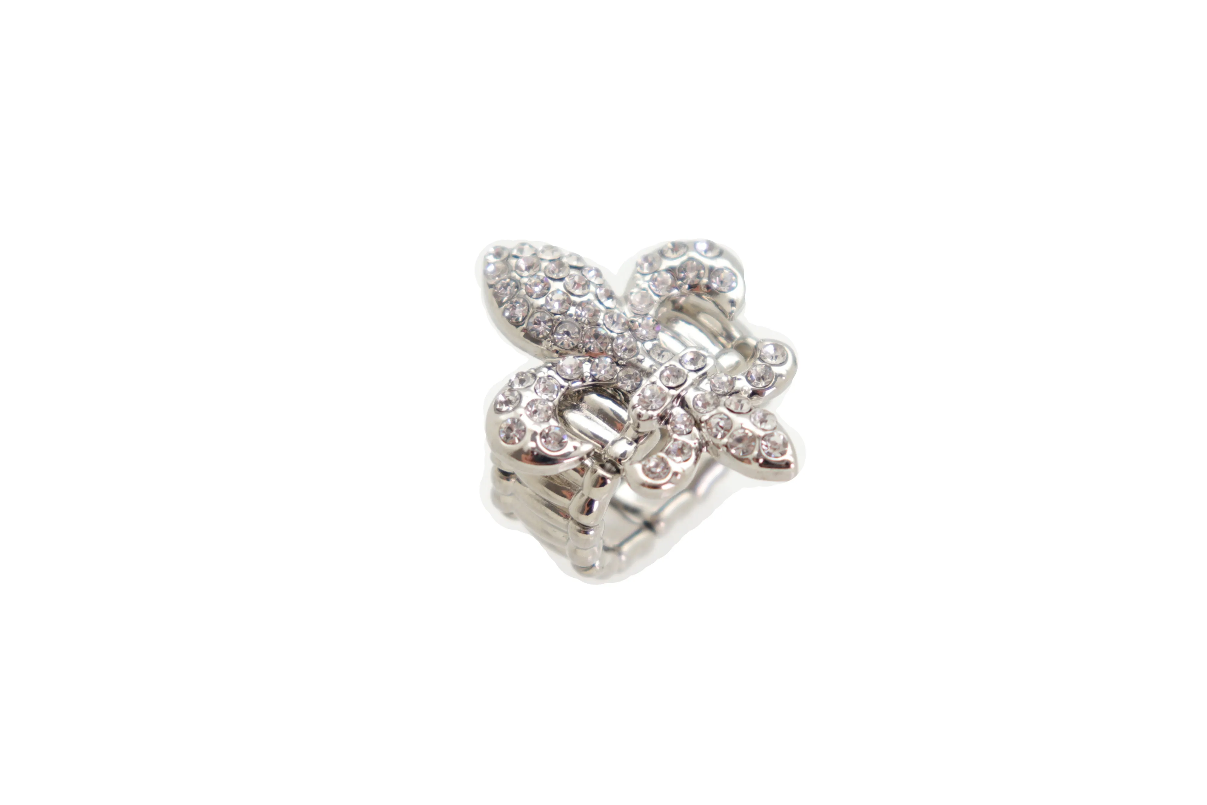 Rhinestone Fleur De Lis Lily Flower Elastic Band Ring