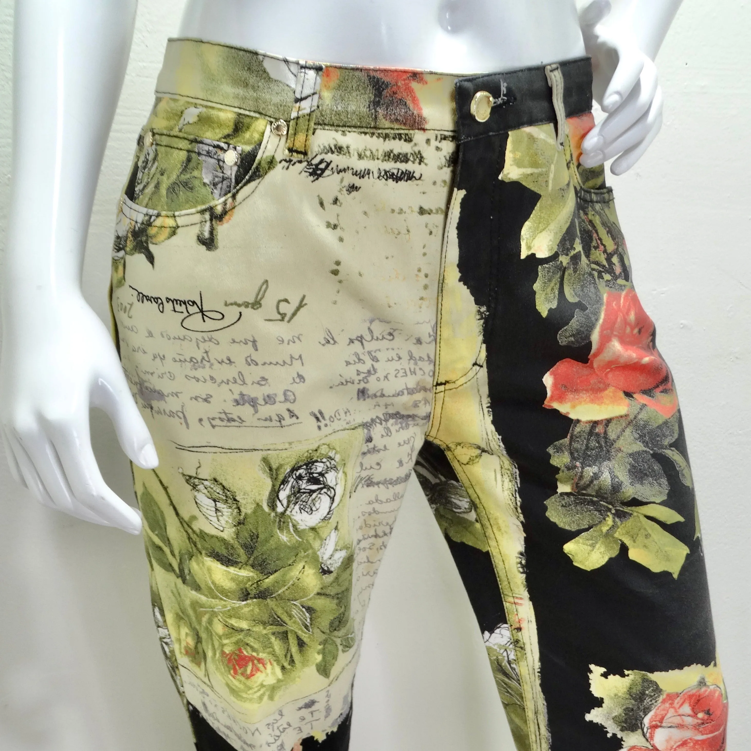 Roberto Cavalli 90s Rose Print Denim Jeans