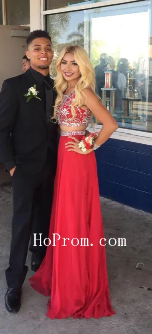 Round Neck Prom Dresses,Red Prom Dress,Long Evening Dresses