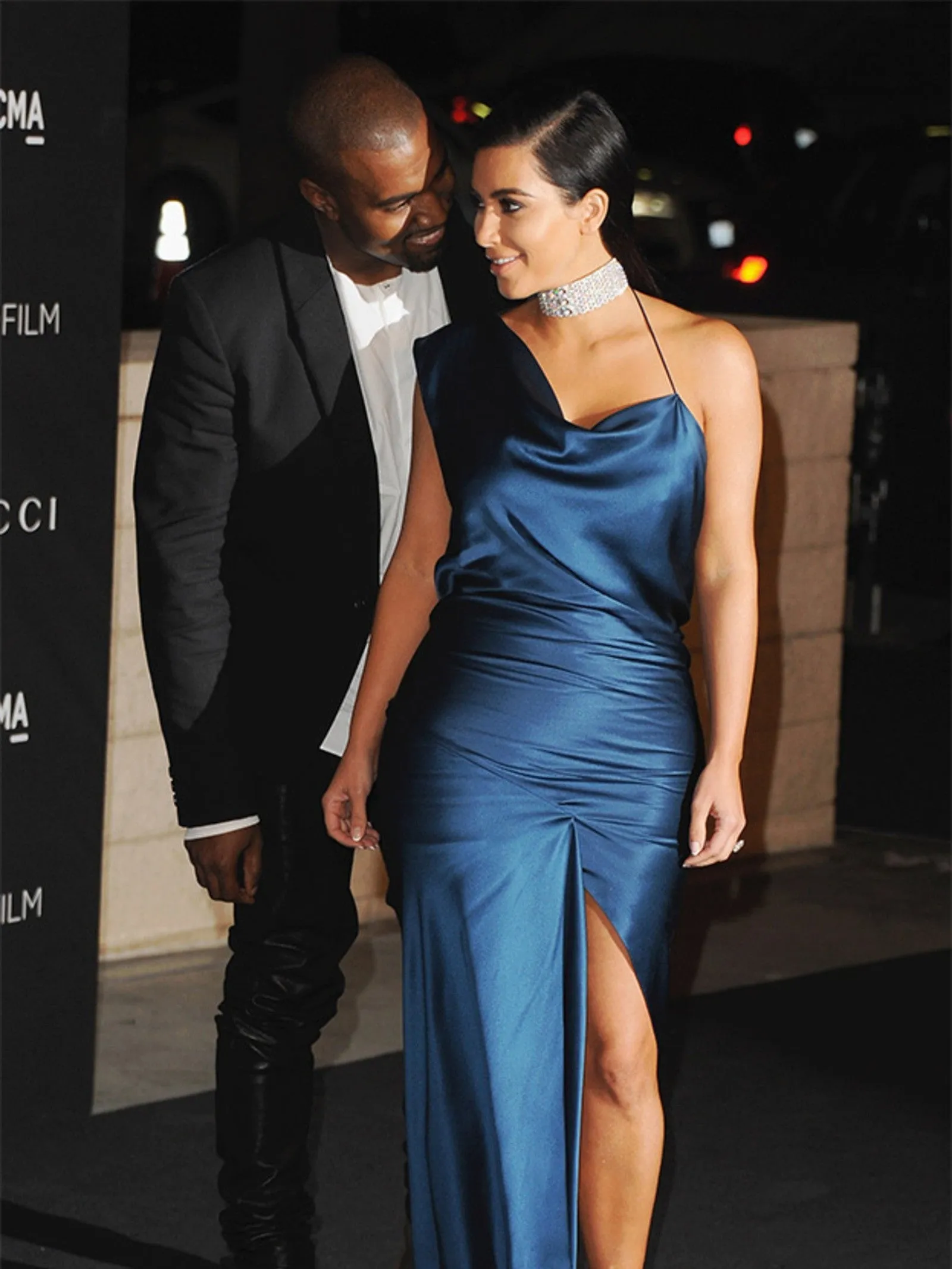 Royal Blue Kim Kardashian (Kim K) Dress Slit Satin Prom Celebrity Evening Dress LACMA Art Film Gala