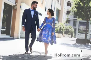 Royal Blue Knee Length Lace Prom Dresses Homecoming Dresses