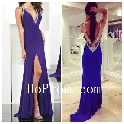 Royal Blue Prom Dresses,Deep-V-Neck Prom Dress,Evening Dress