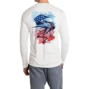 SAND.SALT.SURF.SUN. Flag Marlin Men's UPF 50  UV Sun Protection Performance Long Sleeve T-Shirt