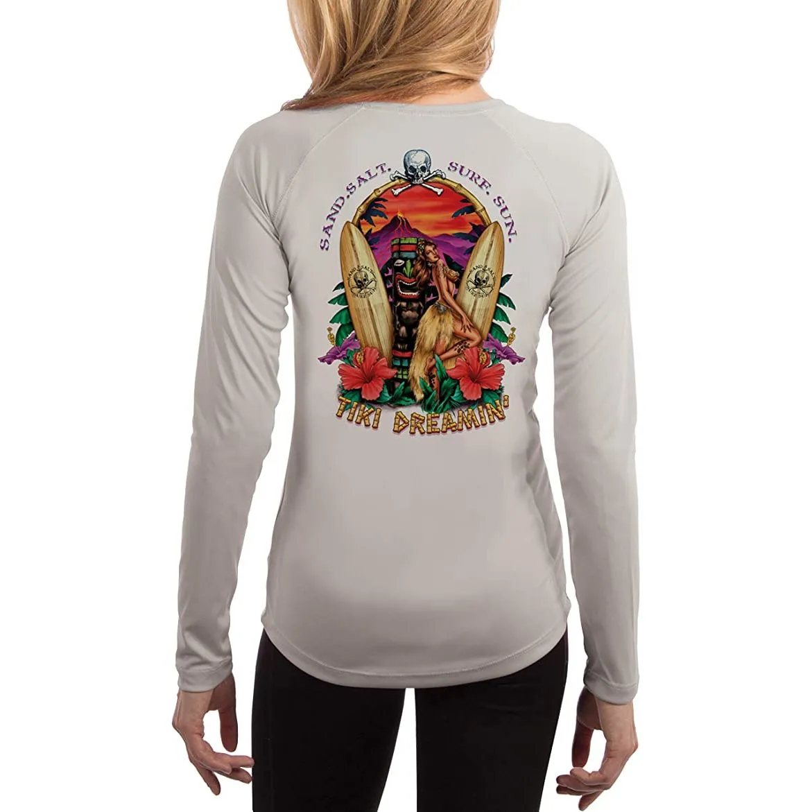 SAND.SALT.SURF.SUN. Tiki Women's UPF 50  UV Sun Protection Performance Long Sleeve T-Shirt