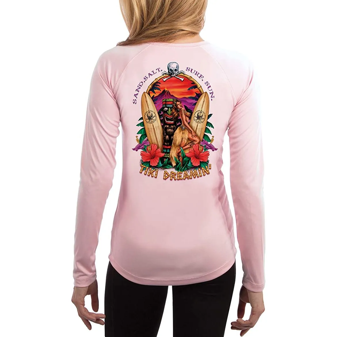 SAND.SALT.SURF.SUN. Tiki Women's UPF 50  UV Sun Protection Performance Long Sleeve T-Shirt