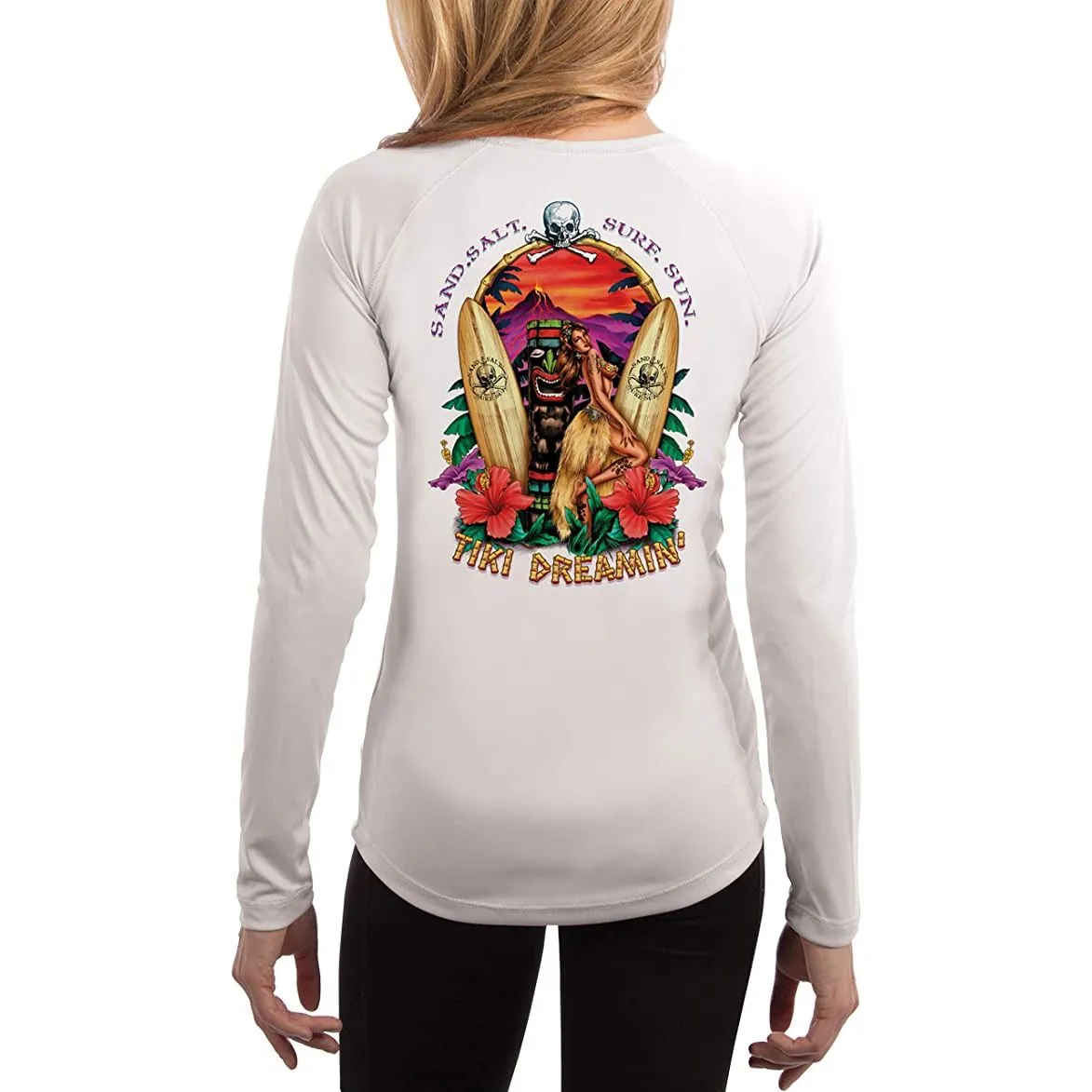 SAND.SALT.SURF.SUN. Tiki Women's UPF 50  UV Sun Protection Performance Long Sleeve T-Shirt
