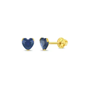 Sapphire Heart Little Girl's Stud Earring