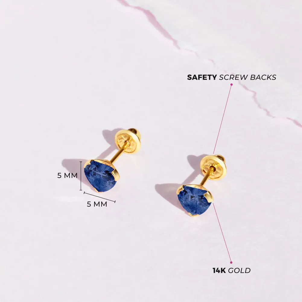 Sapphire Heart Little Girl's Stud Earring