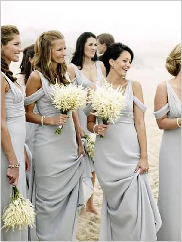 Sheath Chiffon V-neck Sleeveless Bridesmaid Dresses Floor Length
