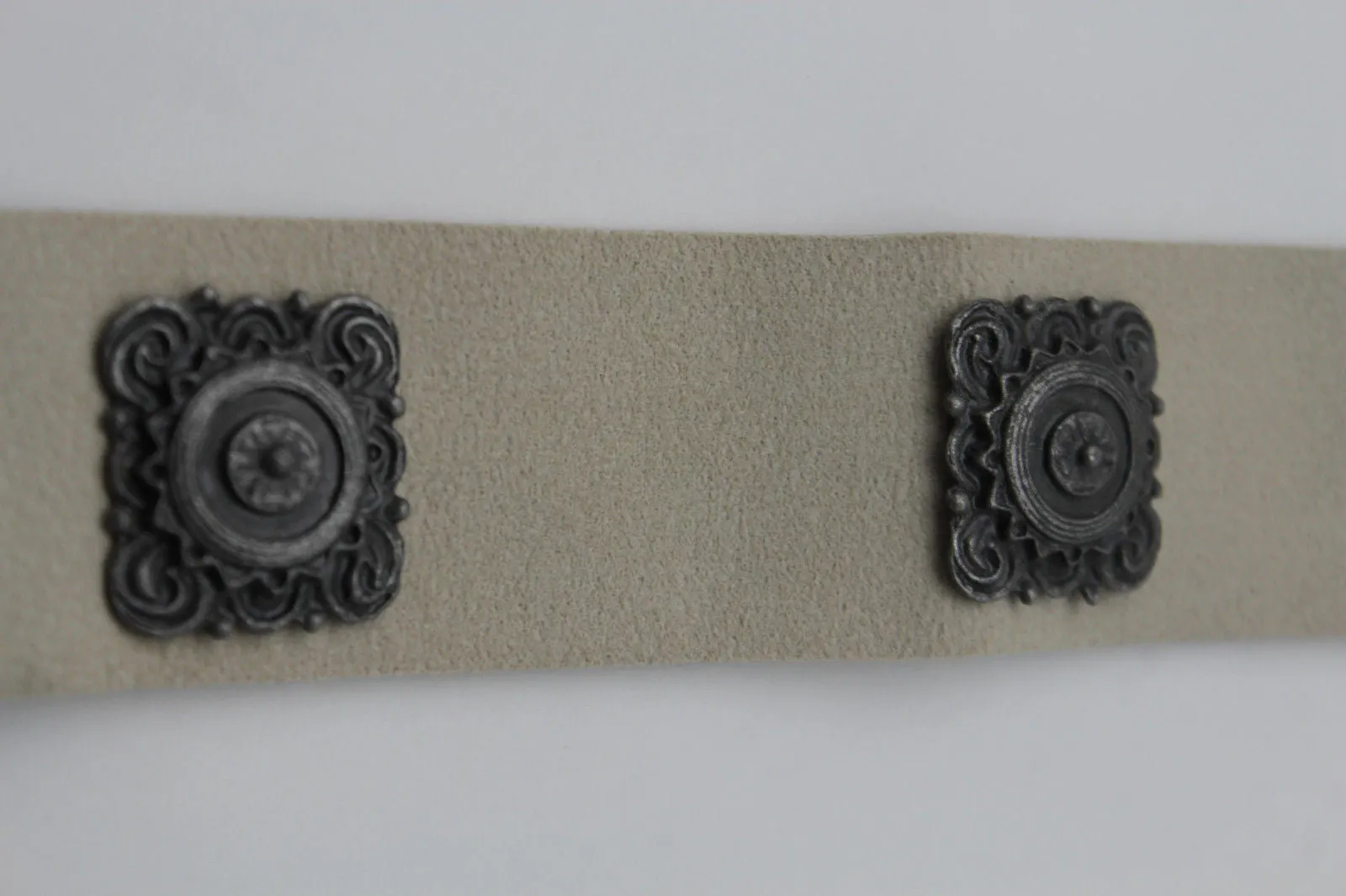 Silver Ethnic Charms Hip High Waist Tie Belt Genuine Suede Leather M L