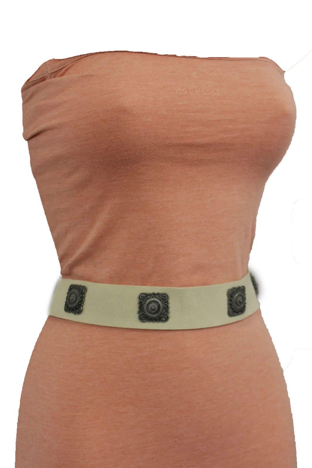Silver Ethnic Charms Hip High Waist Tie Belt Genuine Suede Leather M L