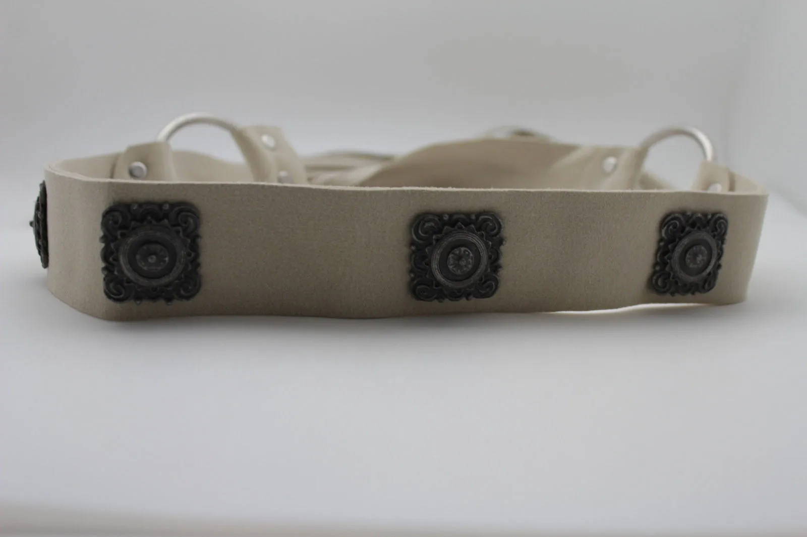 Silver Ethnic Charms Hip High Waist Tie Belt Genuine Suede Leather M L