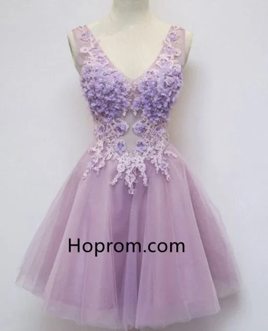 Sleeveless Purple V-Neck Homecoming Dress with Appliques