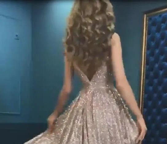 Spaghetti Straps V Neckline Prom Dresses Glitter Sequin Long Party Dress