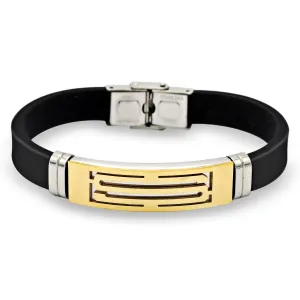 Stainless Steel Two Tone S Design Rubber Bracelet