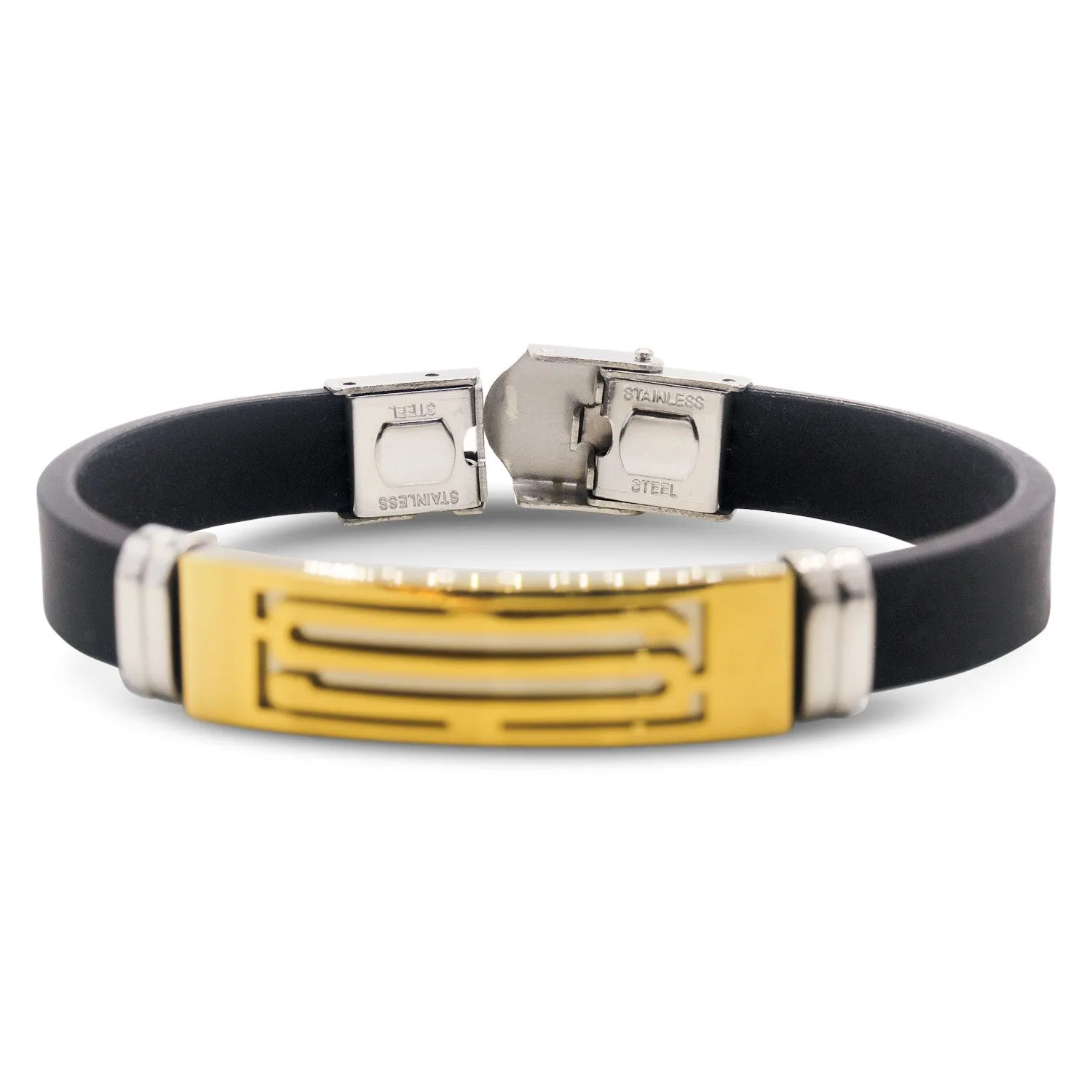 Stainless Steel Two Tone S Design Rubber Bracelet