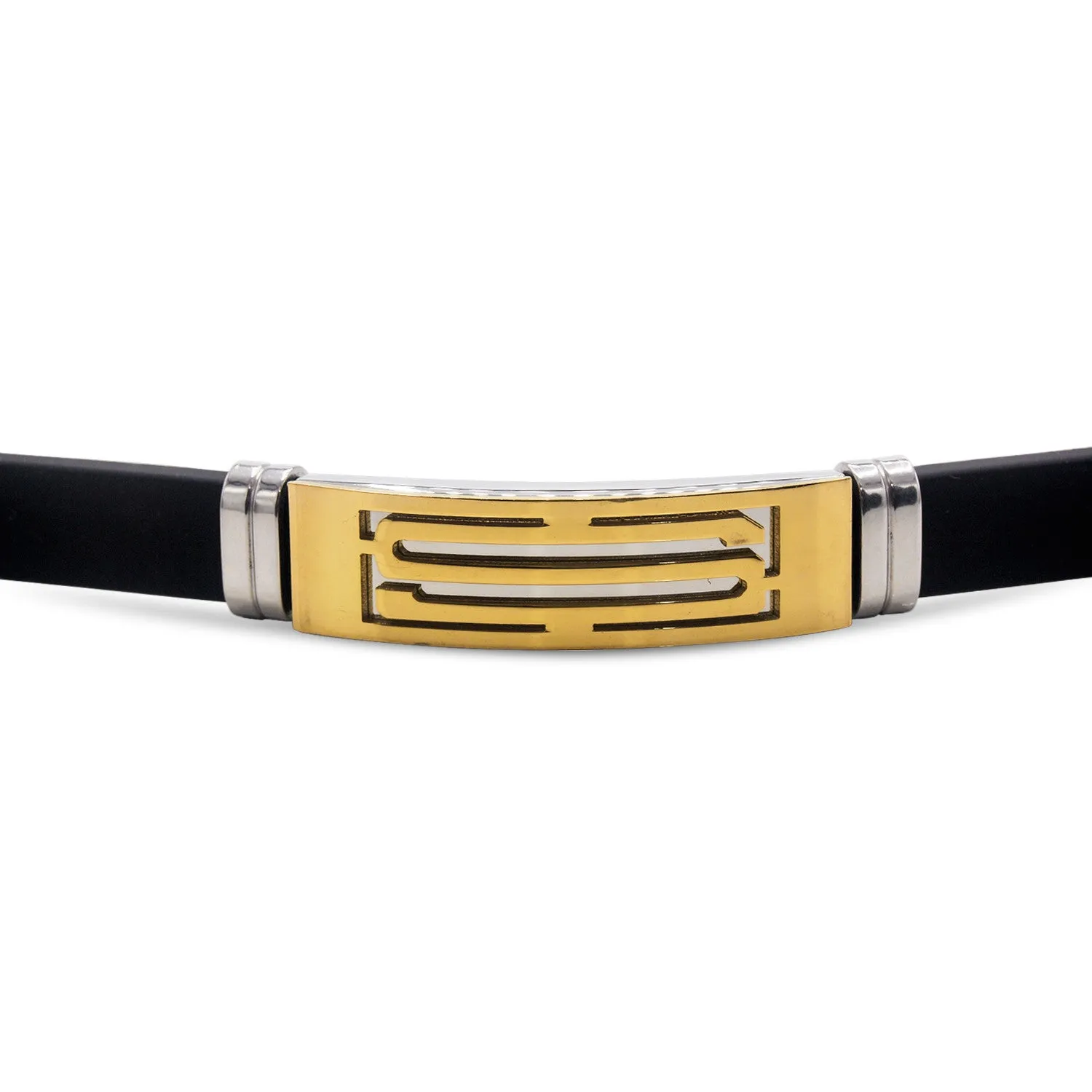 Stainless Steel Two Tone S Design Rubber Bracelet