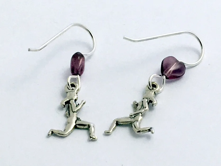 Sterling Silver lady runner dangle earrings- marathon, jogging, run, running