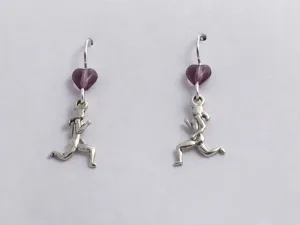 Sterling Silver lady runner dangle earrings- marathon, jogging, run, running