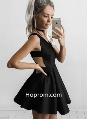 Strapless Short Sexy Homecoming Dress, Black Deep V Neck Homecoming Dress