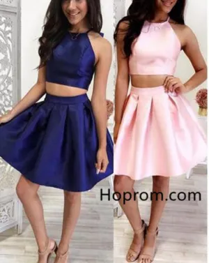 Strapless Two Pieces Hater Homehoming Dress, Navy Blue Homehoming Dress