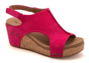 Stylish Comfortable Womens Footwear Fuchsia Suede Smooth Antique Bronze Corkys Footwear High-quality Open Toe Supportive Wedge Shoes