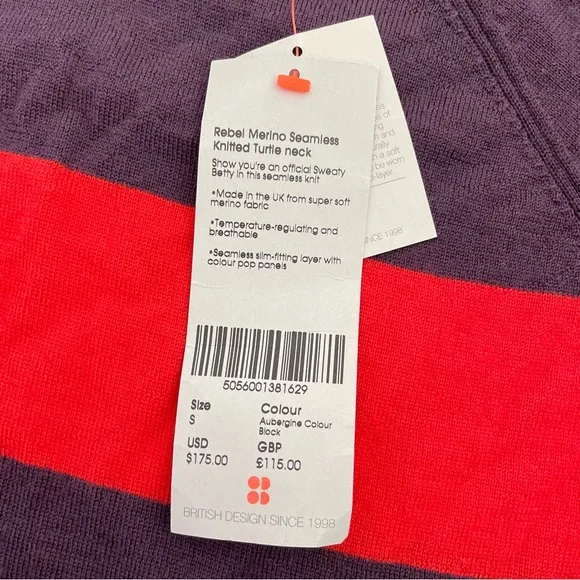Sweaty Betty Rebel Merino Wool Sweater Aubergine Red Color Block Size Small NWT