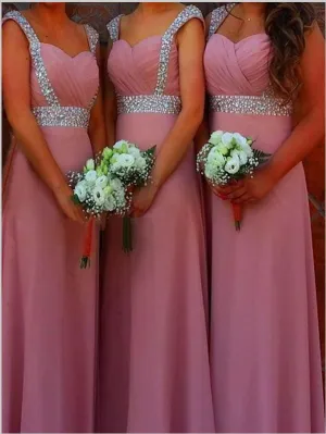 Sweetheart Chiffon Bridesmaid Dresses Floor Length With Beading