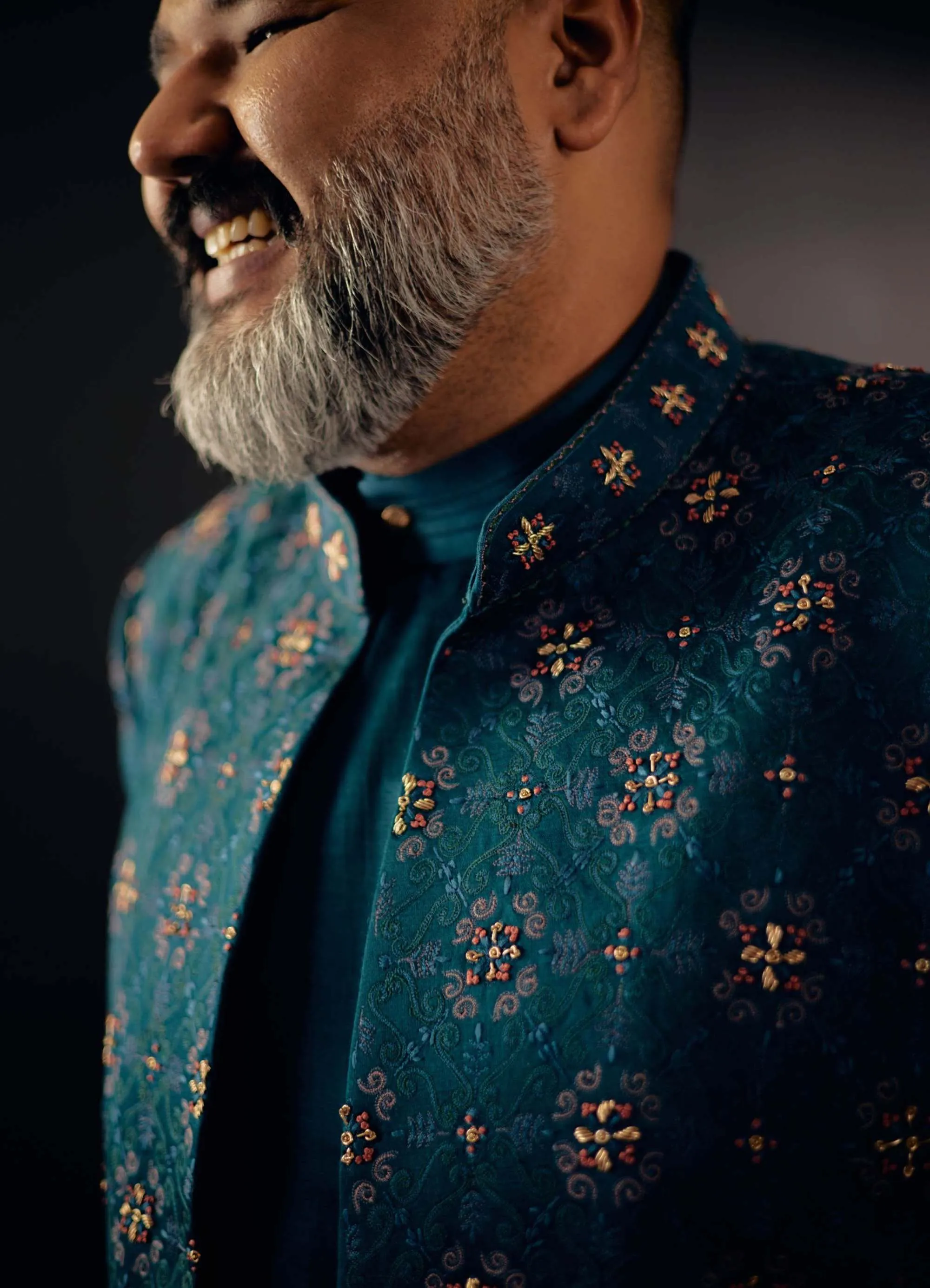 Teal Green Open Sherwani Set