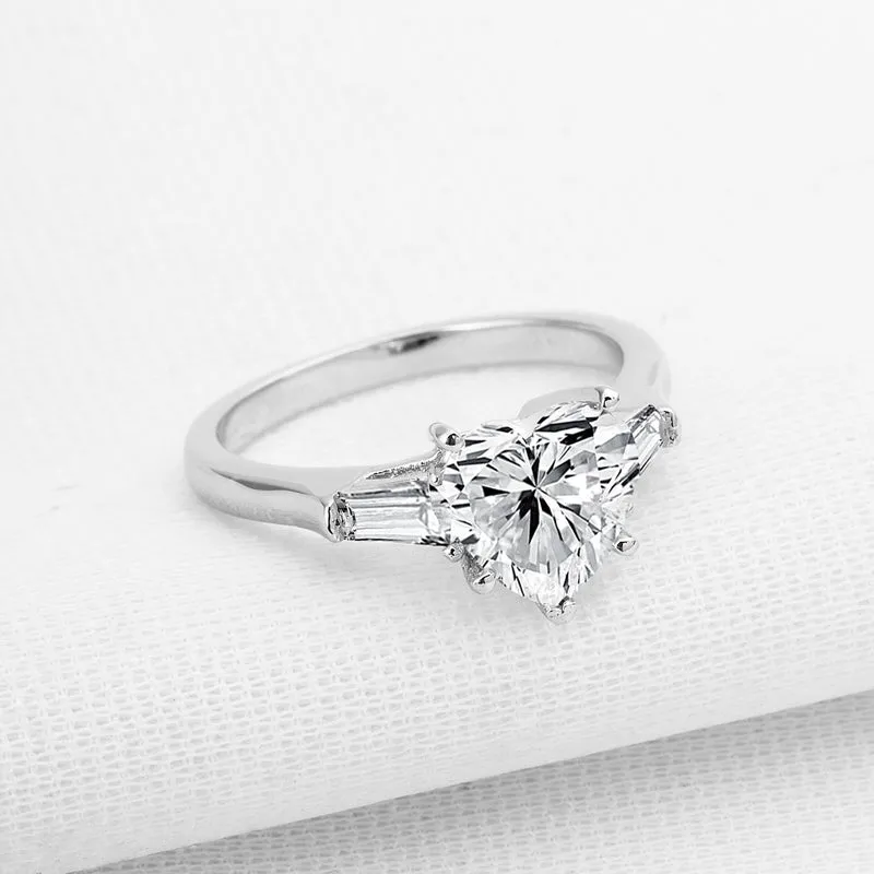 Three Stone Heart Shaped Moissanite Diamond Ring