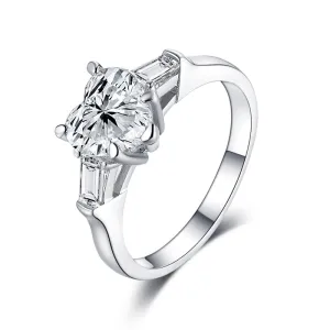 Three Stone Heart Shaped Moissanite Diamond Ring