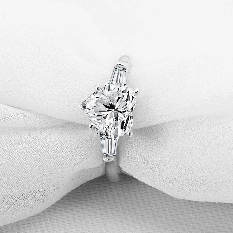 Three Stone Heart Shaped Moissanite Diamond Ring