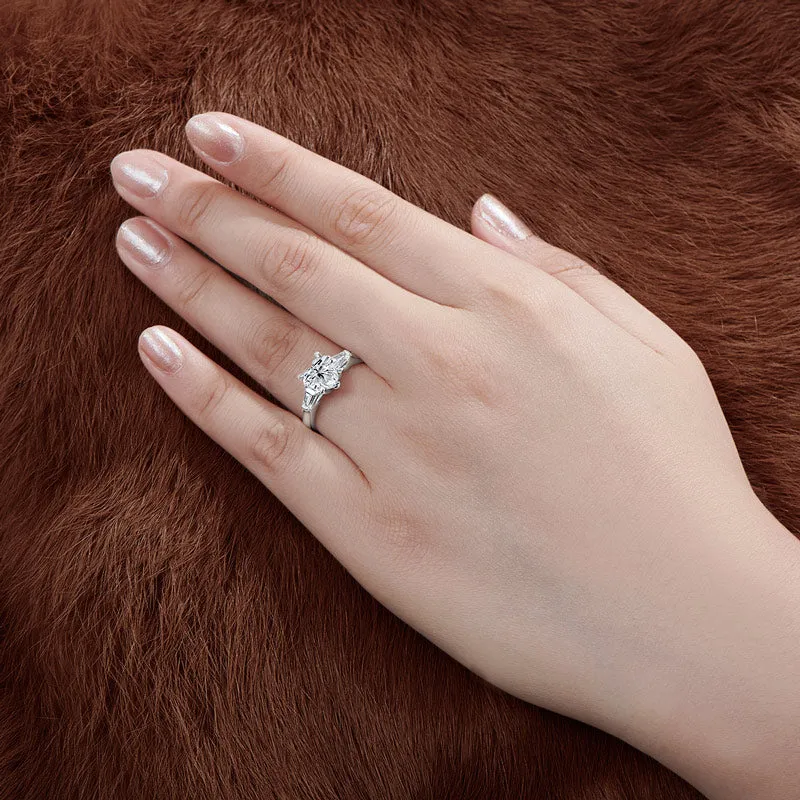 Three Stone Heart Shaped Moissanite Diamond Ring