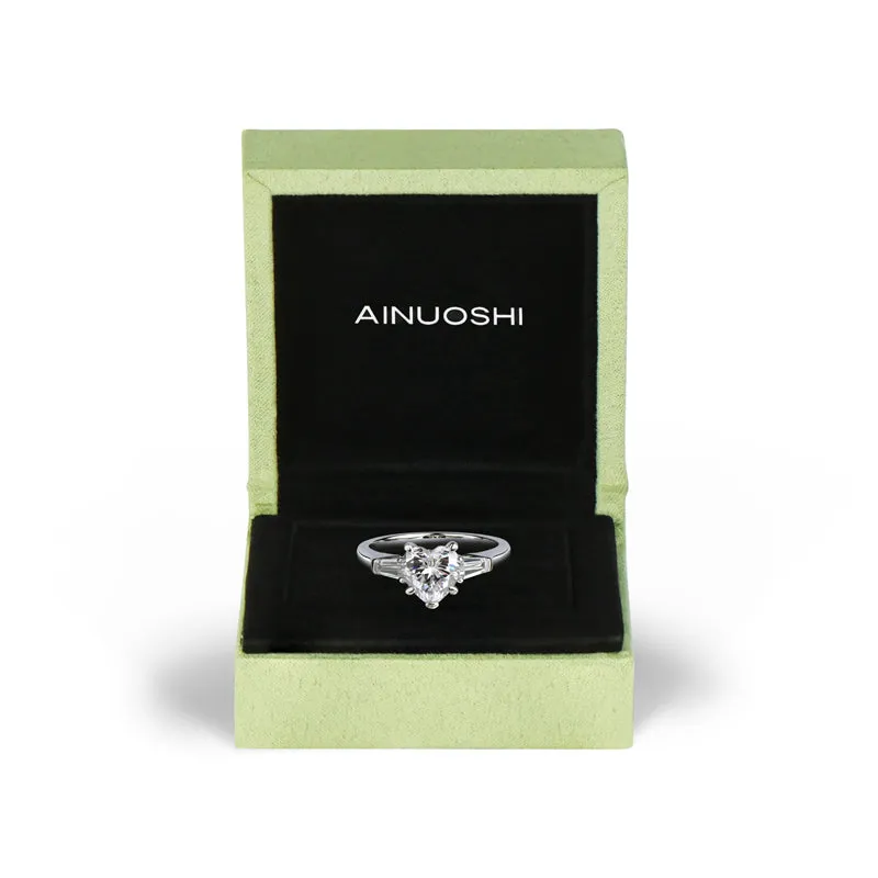 Three Stone Heart Shaped Moissanite Diamond Ring