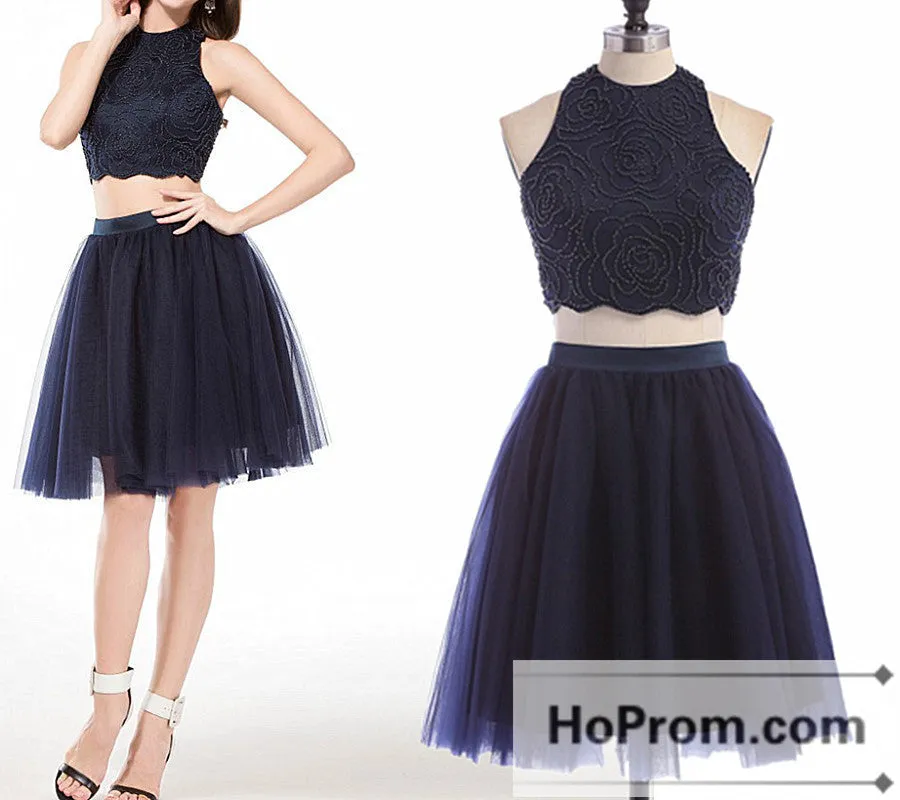 Two Piece High Neck Short Prom Dresses Homecoming Dresses