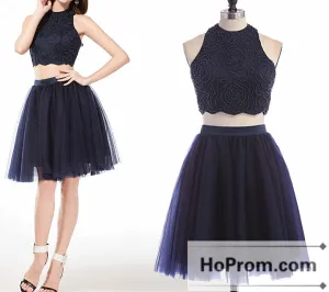 Two Piece High Neck Short Prom Dresses Homecoming Dresses