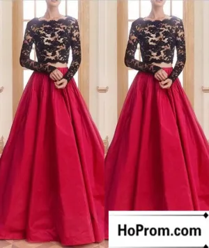Two Piece Long Sleeve Prom Dress Evening Dresses