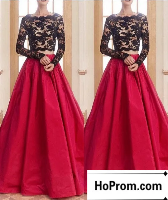 Two Piece Long Sleeve Prom Dress Evening Dresses