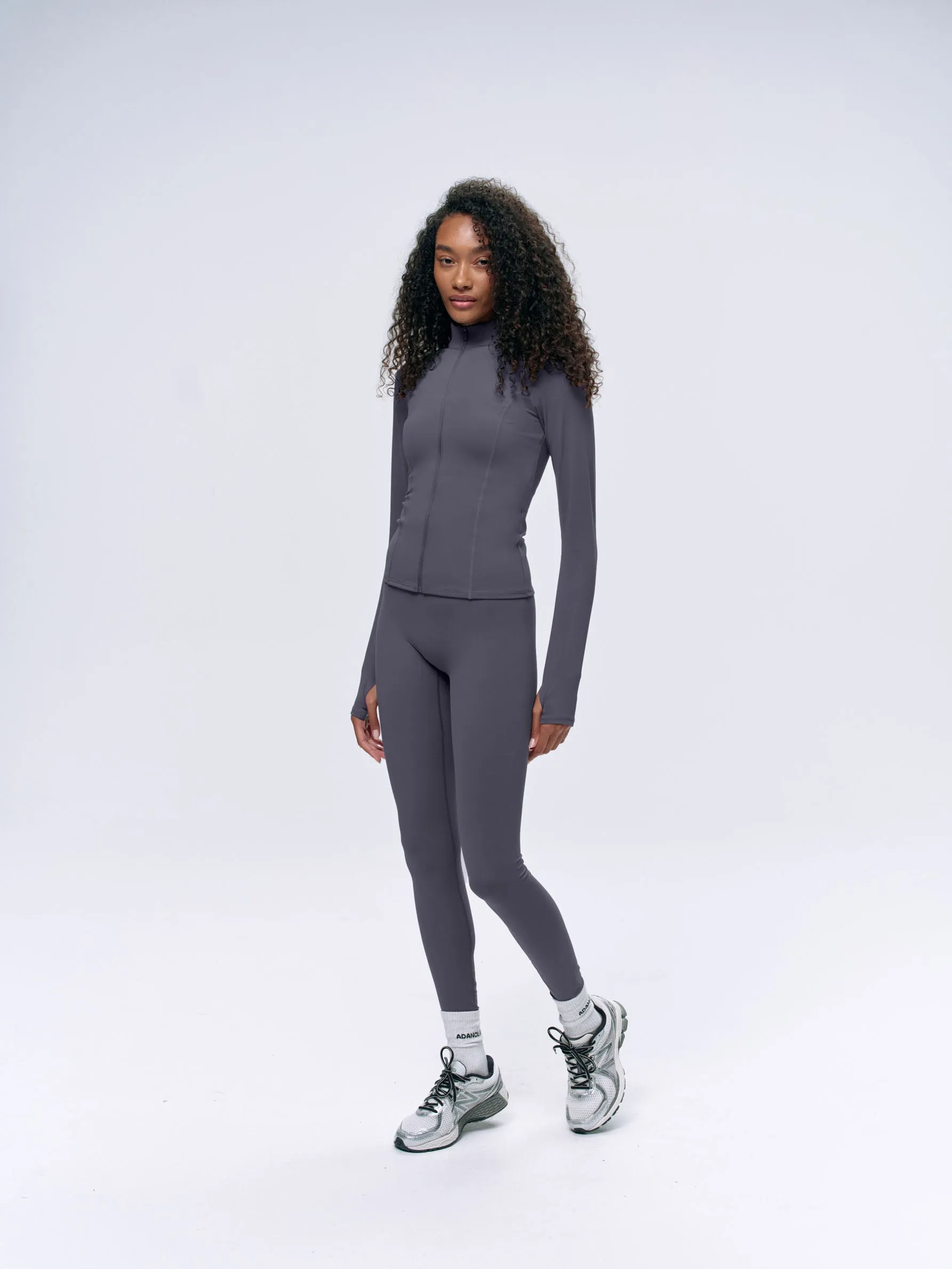 Ultimate Long Sleeve Zip Up Top - Dark Grey