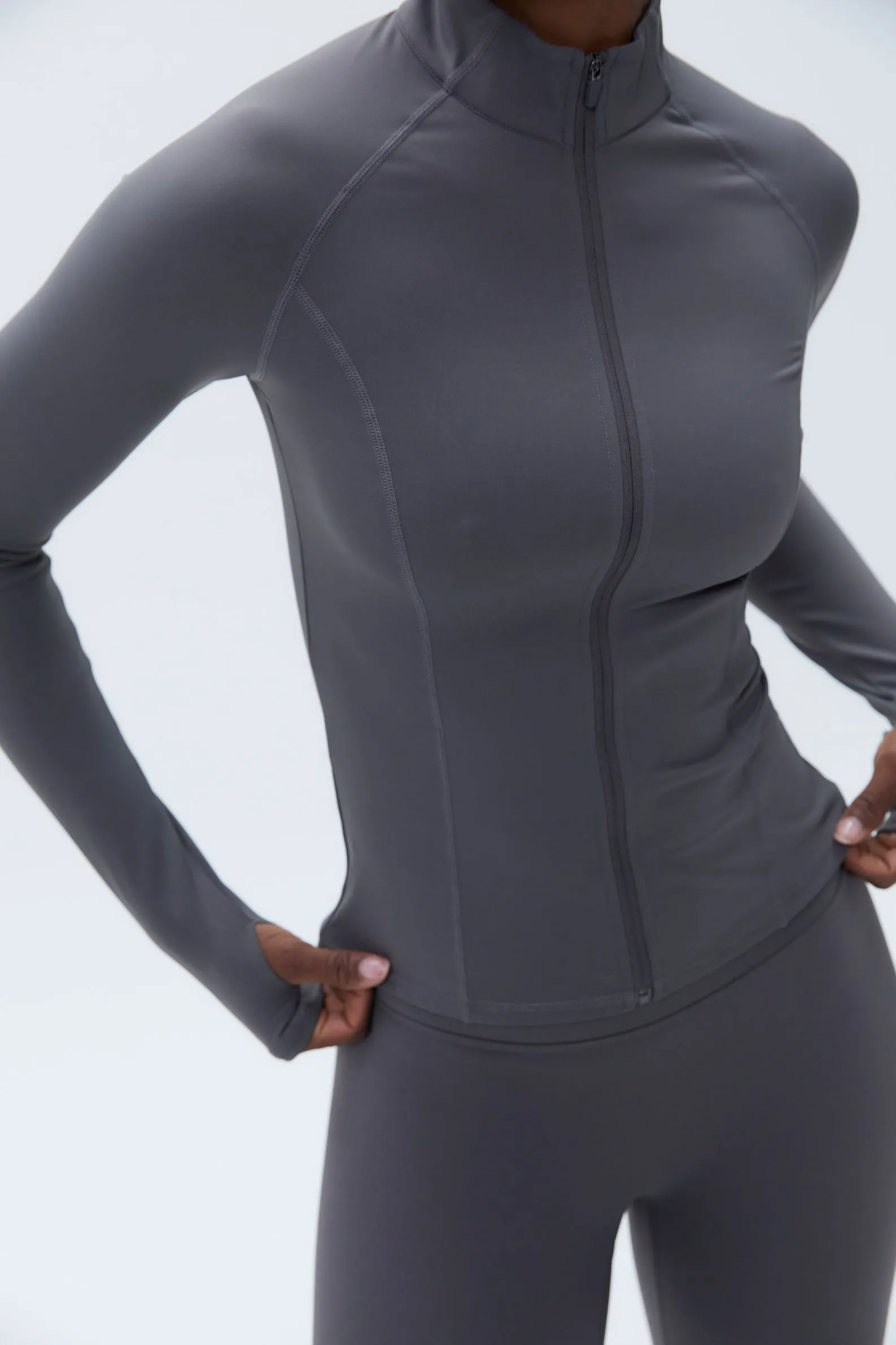 Ultimate Long Sleeve Zip Up Top - Dark Grey